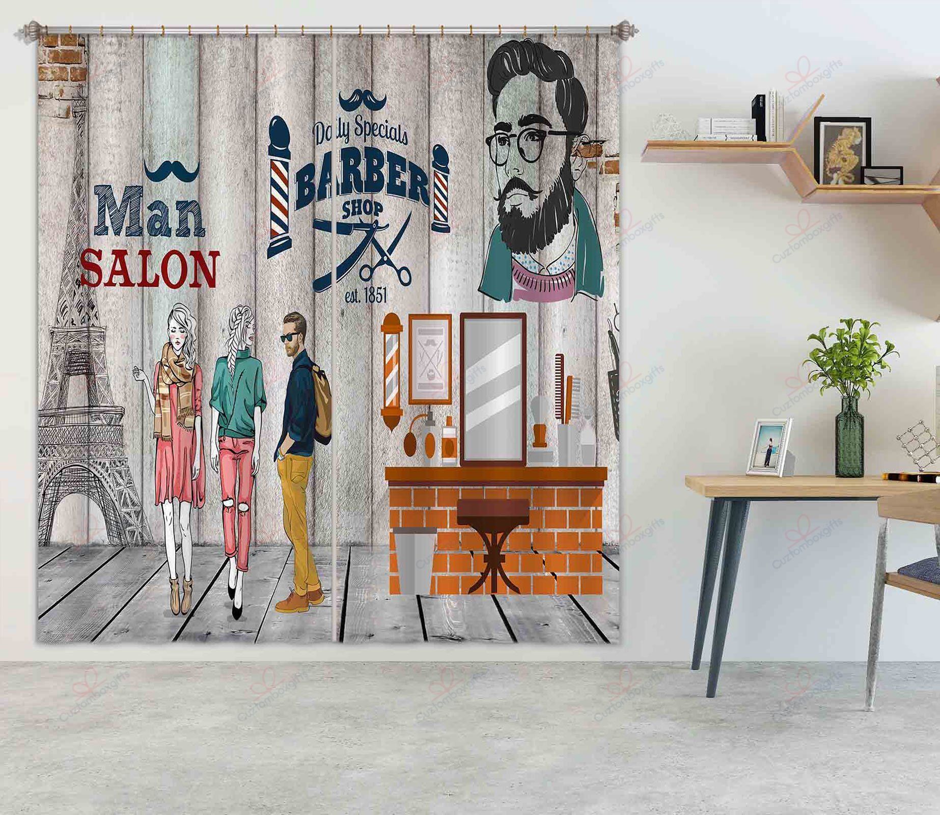 Barbershop Man Salon Printed Window Curtain Home Decor