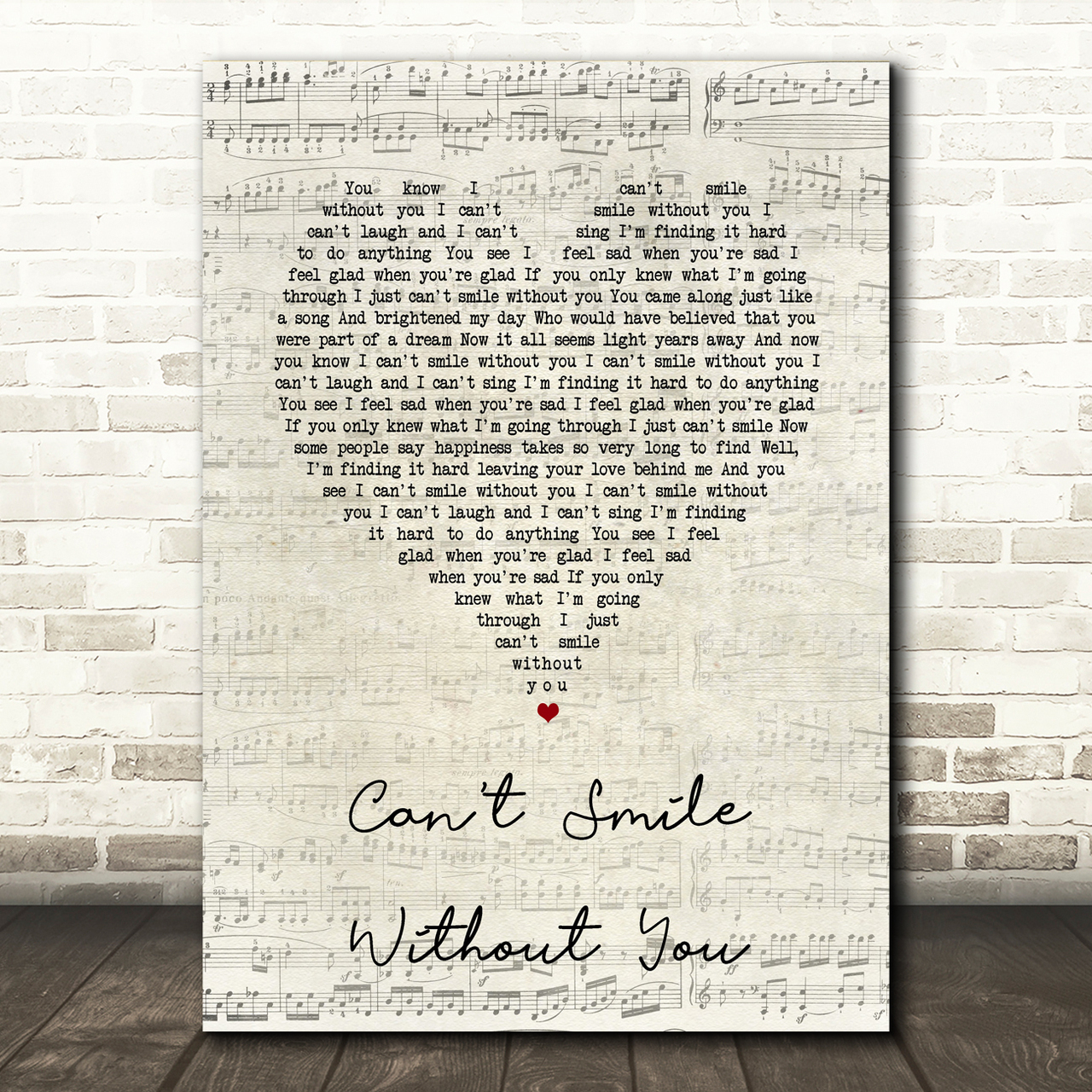 Barry Manilow Can't Smile Without You Script Heart Song Lyric Print