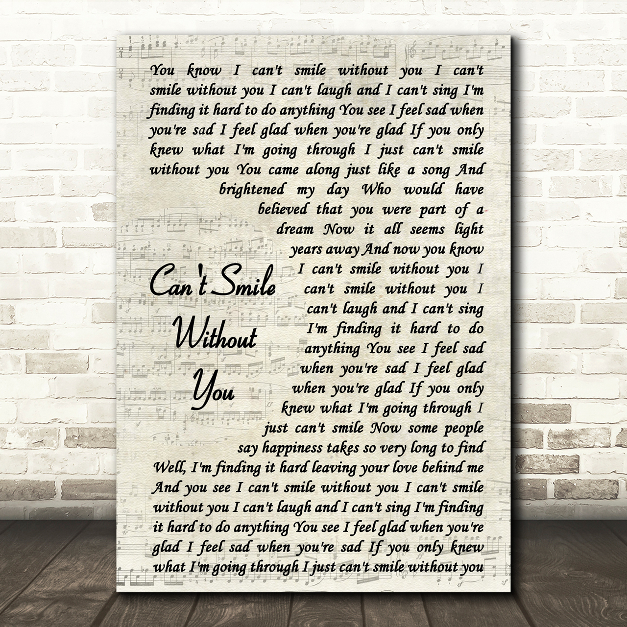 Barry Manilow Can't Smile Without You Vintage Script Song Lyric Quote Print