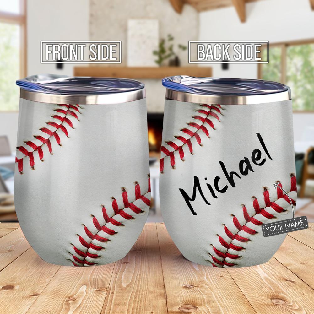 Baseball Ball Leather Style Personalized Wine Tumbler