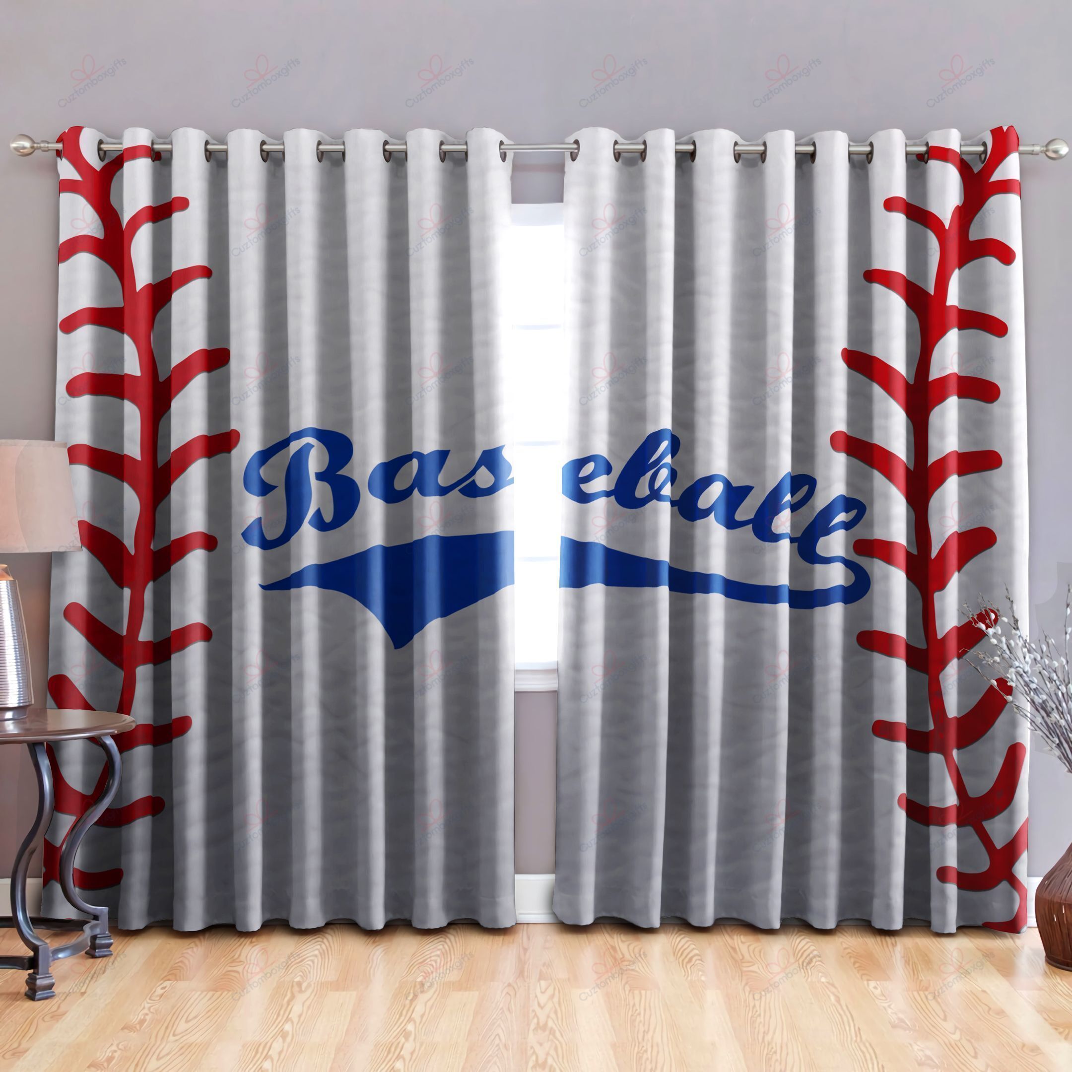 Baseball In Grey Background Window Curtain Home Decor
