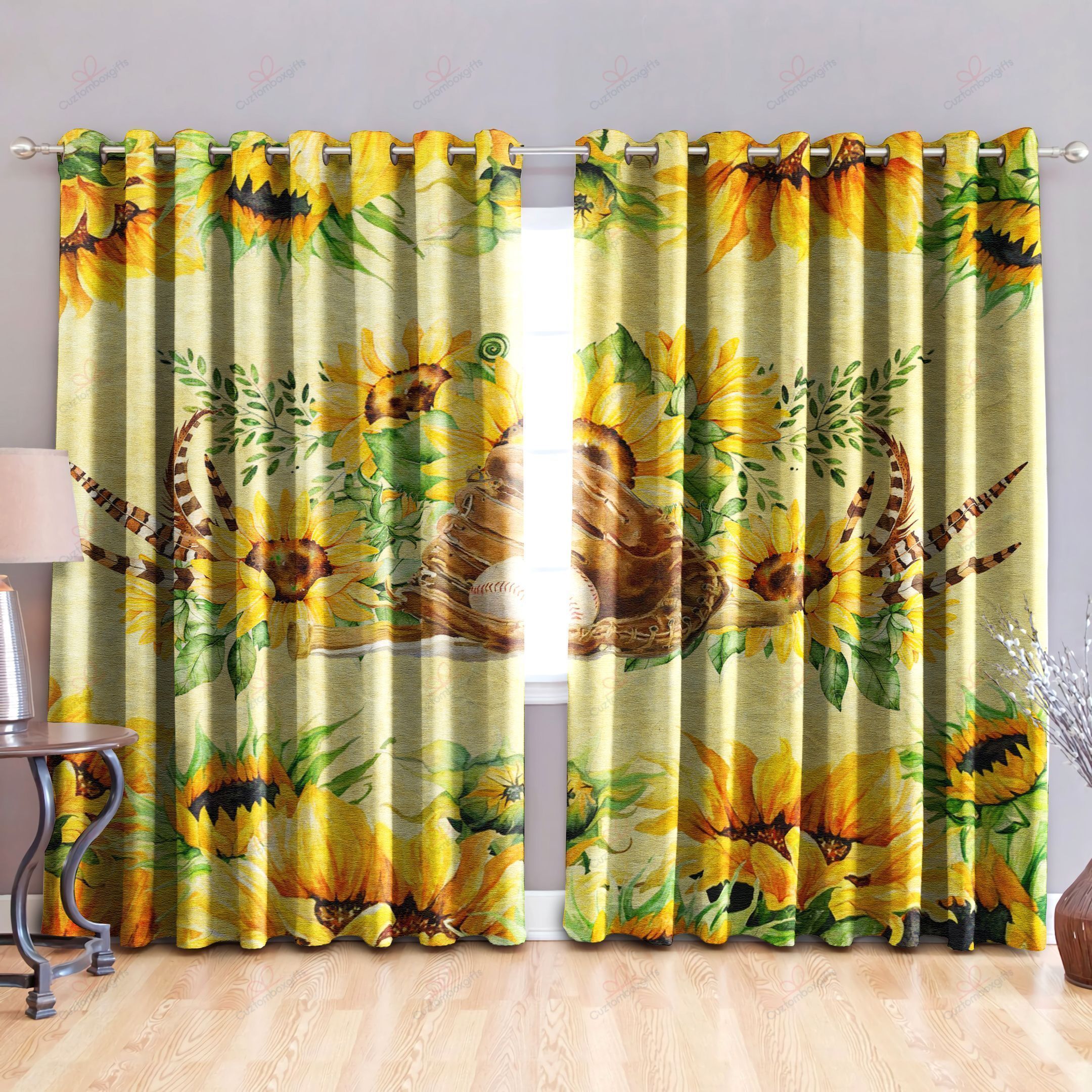 Baseball Sunflower Printed Window Curtain Home Decor
