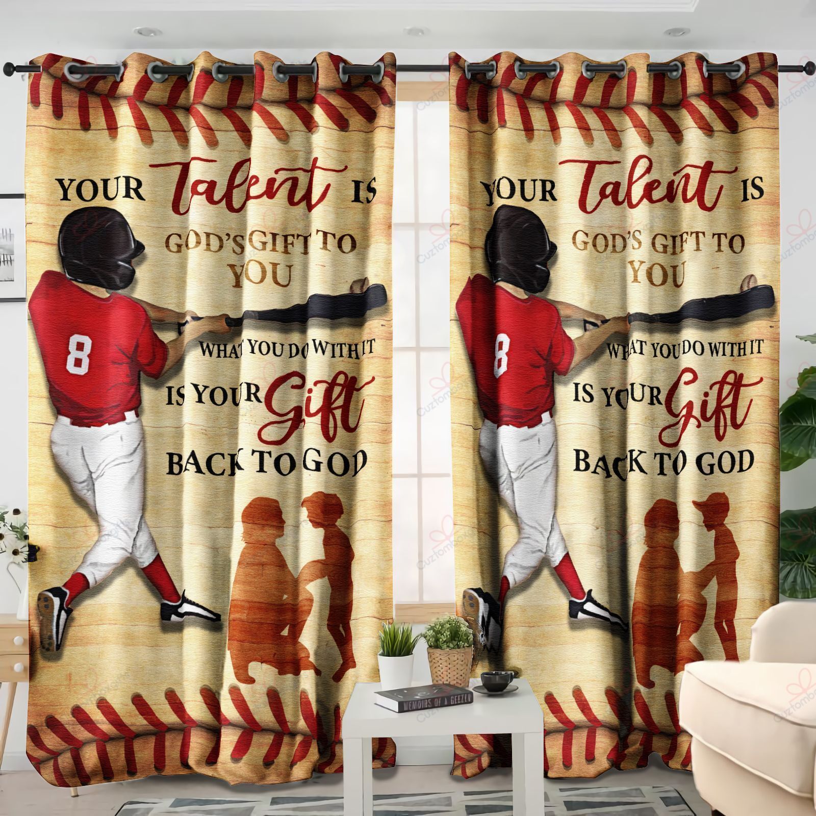 Baseball Your Talent Is God Gift To You Printed Window Curtain Home Decor