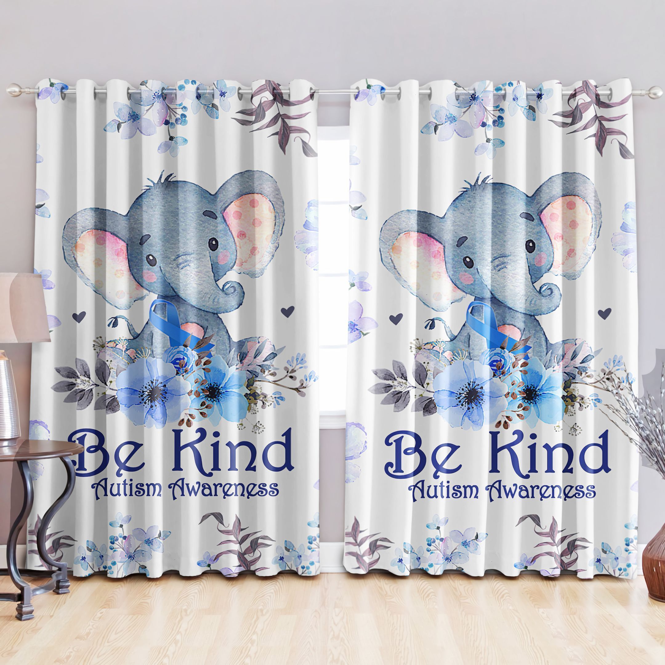 Be A Kind Elephant Printed Window Curtains Home Decor