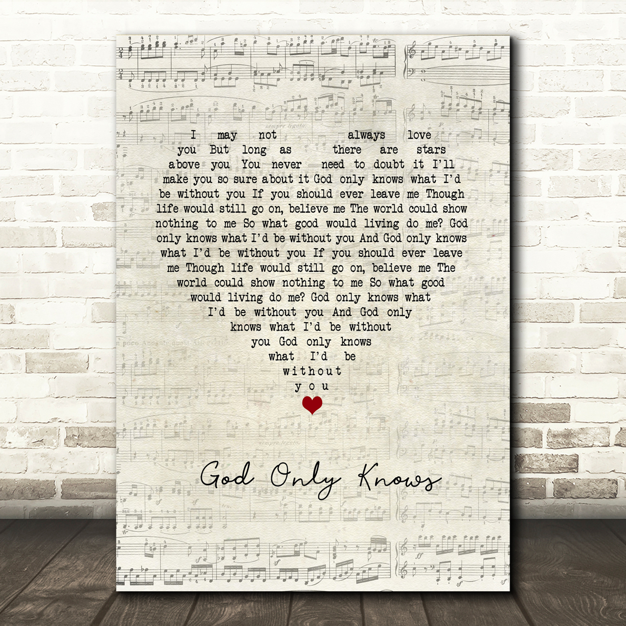 Beach Boys God Only Knows Script Heart Song Lyric Wall Art Print