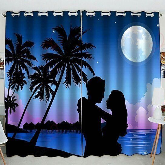 Beach Romantic Silhouettes Printed Window Curtain Home Decor