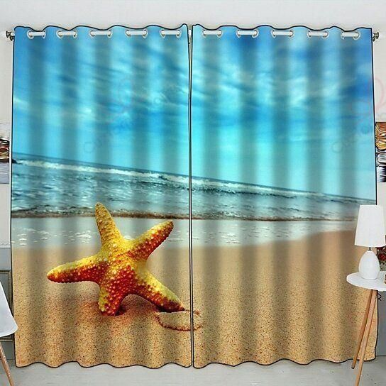 Beach Theme Single Starfish Printed Window Curtain Home Decor