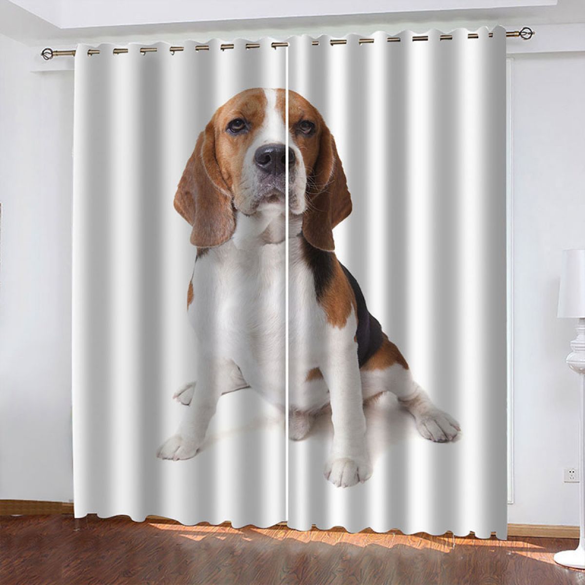 Beagle Dog In White Printed Window Curtain Home Decor