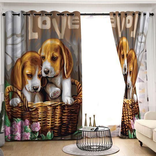 Beagle In Basket Printed Window Curtain Home Decor