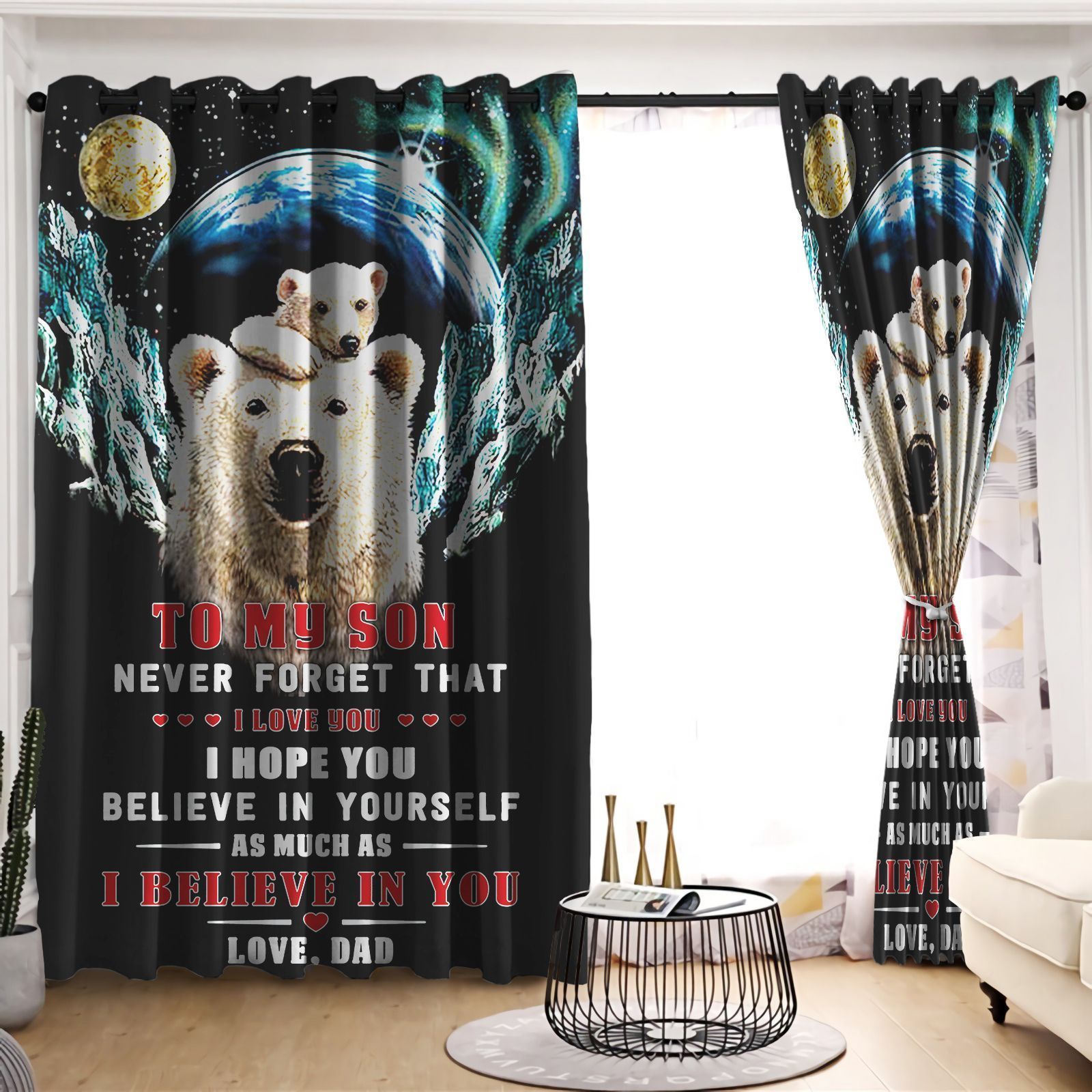 Bear Never Forget I Love You Gift For Son Printed Window Curtain