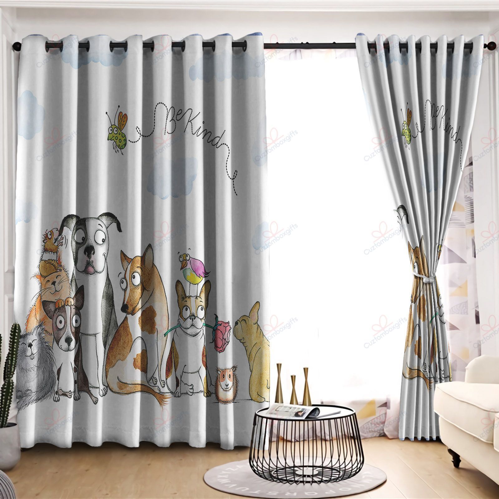 Beautiful Animal Be Kind Printed Window Curtain Home Decor