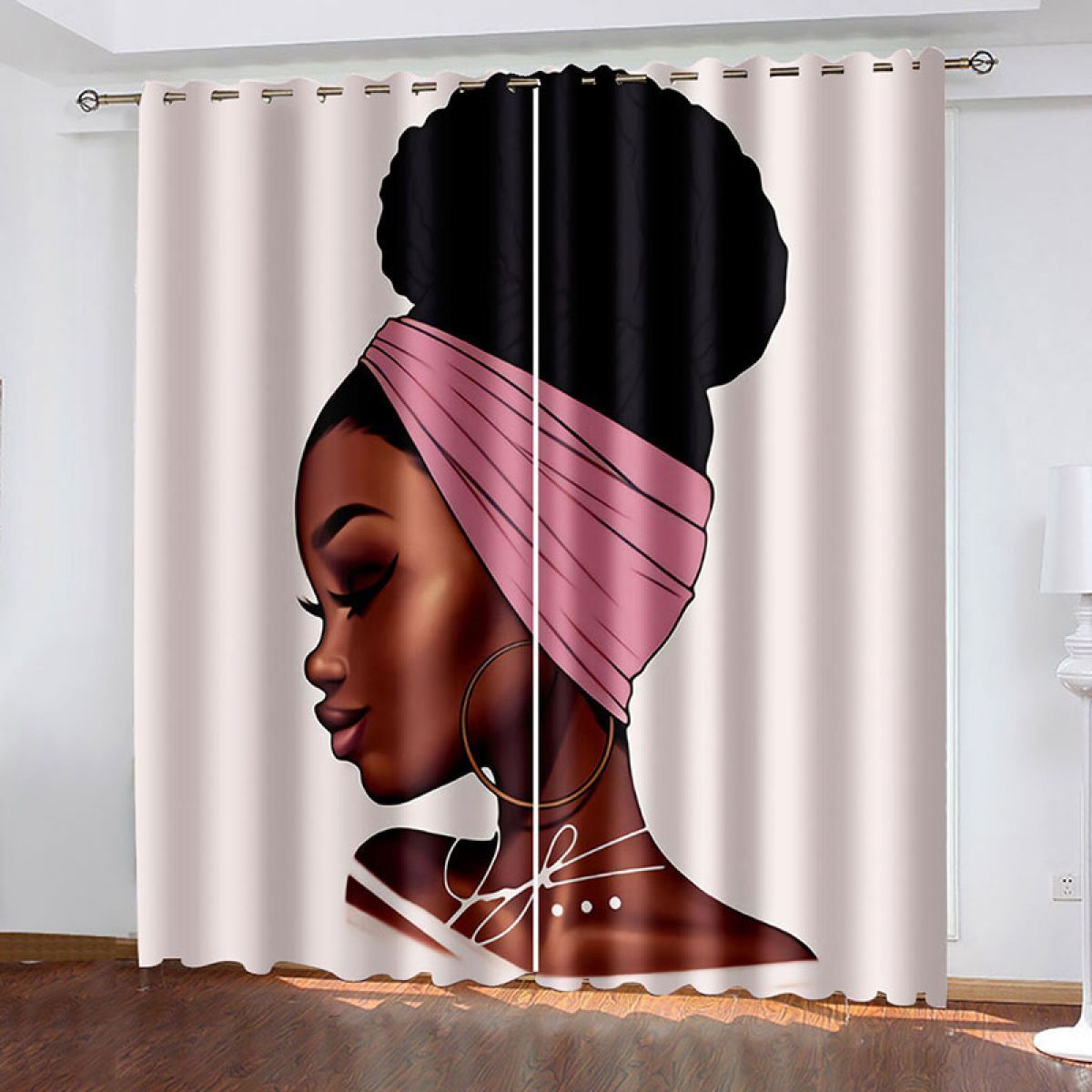 Beautiful Black Woman Printed Window Curtain Home Decor