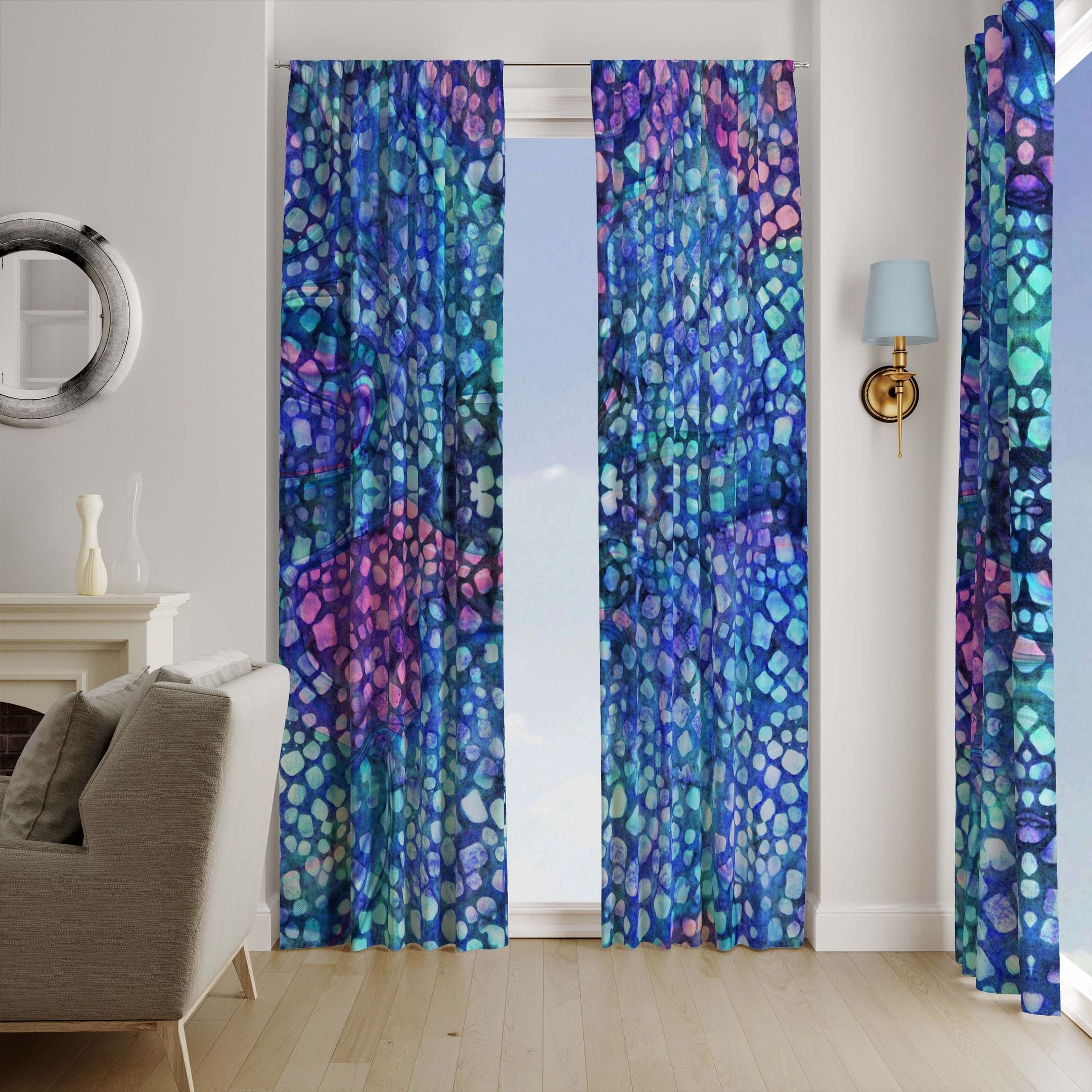 Beautiful Blue Batik Boho Printed Window Curtains Home Decor
