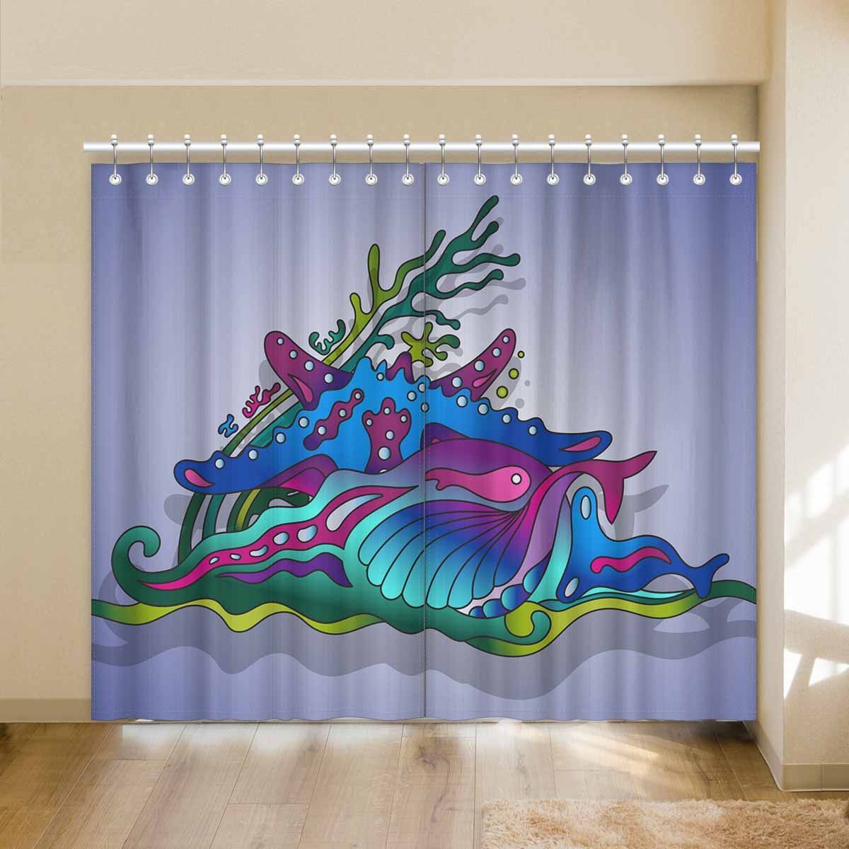 Beautiful Cartoon Undersea Fish Printed Window Curtain