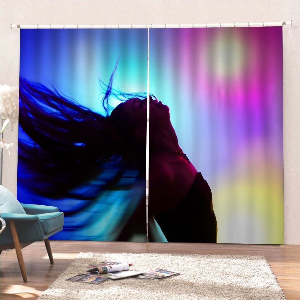 Beautiful Dancing Girl On Colorful Back Printed Window Curtain
