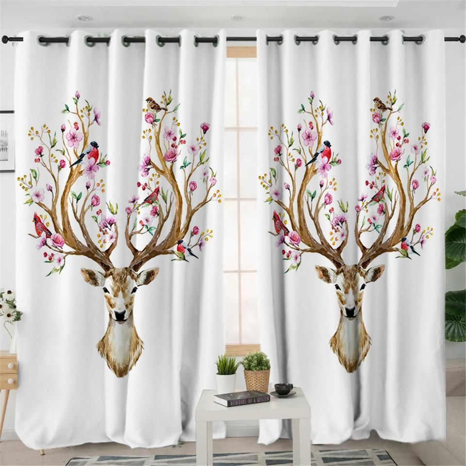 Beautiful Flower Elk Printed Window Curtain Home Decor