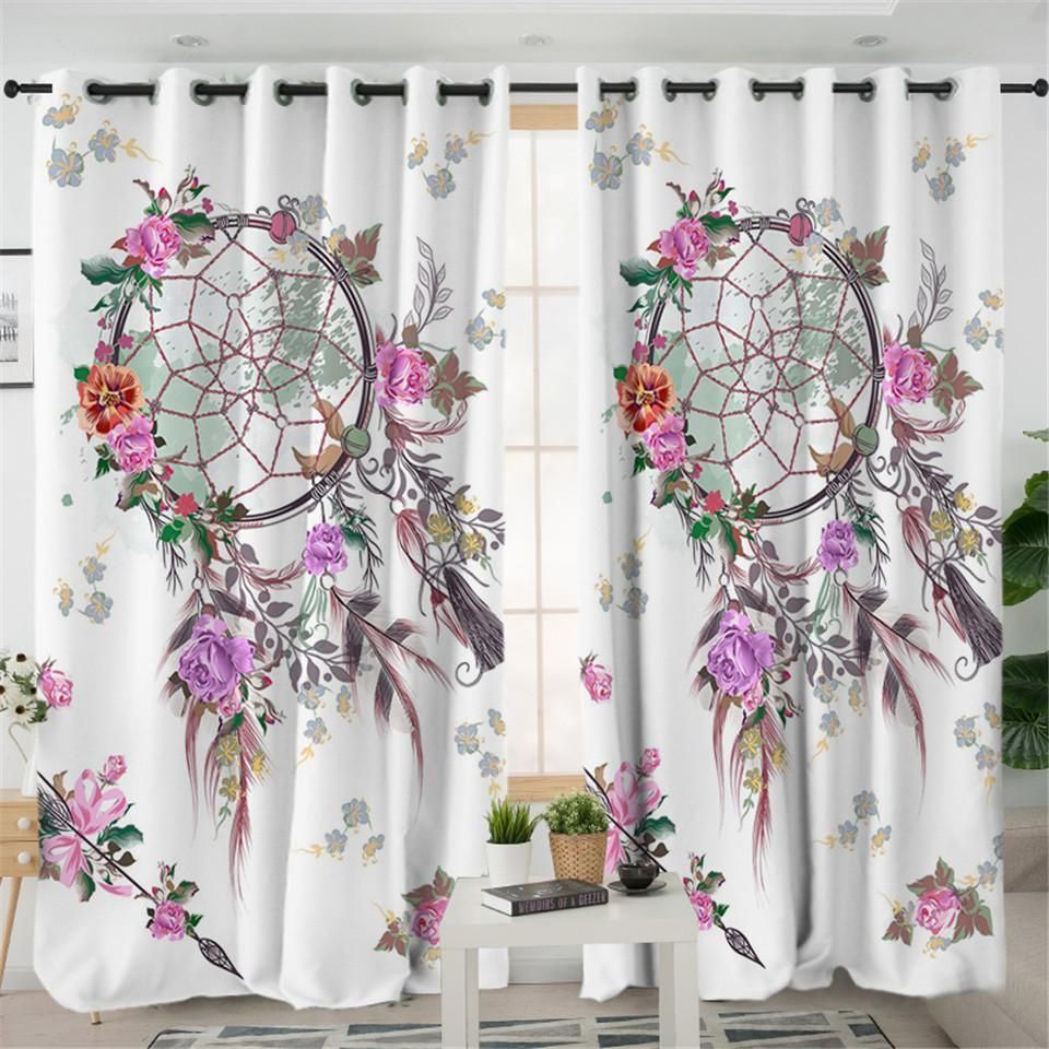 Beautiful Flowers Dream Catcher Printed Window Curtain Home Decor