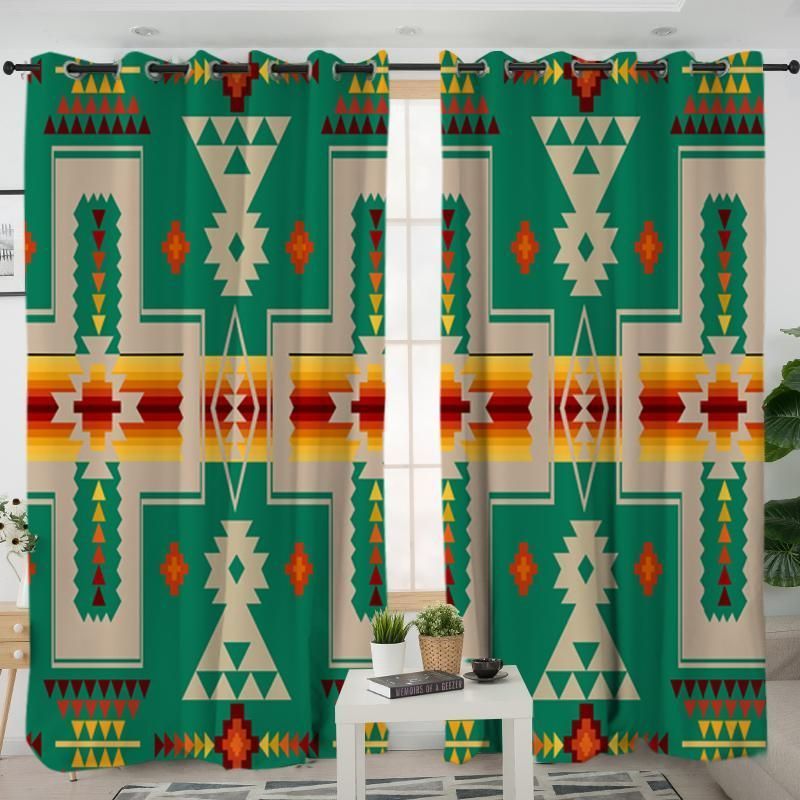Beautiful Green Native Printed Window Curtains Home Decor