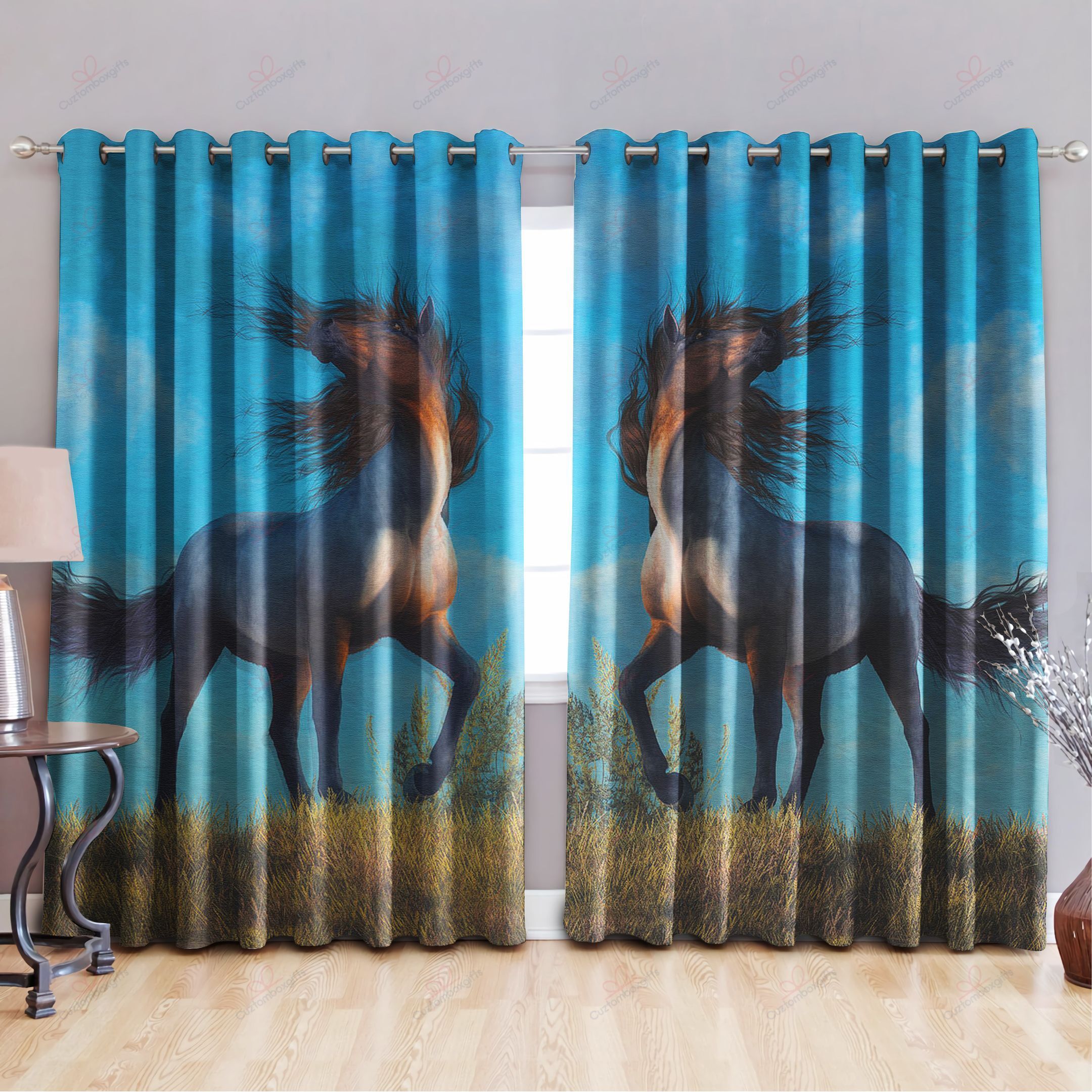 Beautiful Horse Printed Window Curtains Home Decor