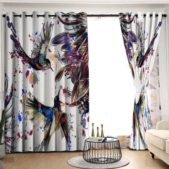 Beautiful Painting Hummingbird Printed Window Curtain Home Decor