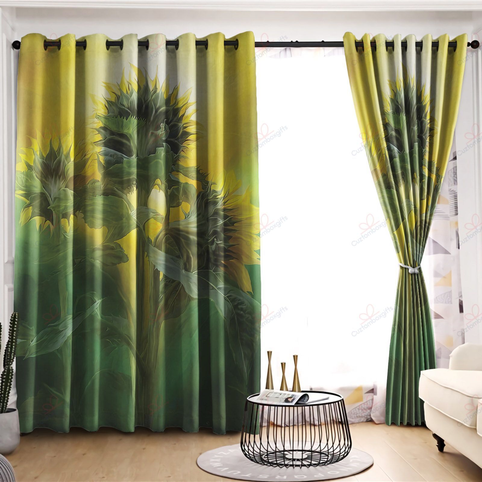 Beautiful Sunflower Garden Printed Window Curtain Home Decor
