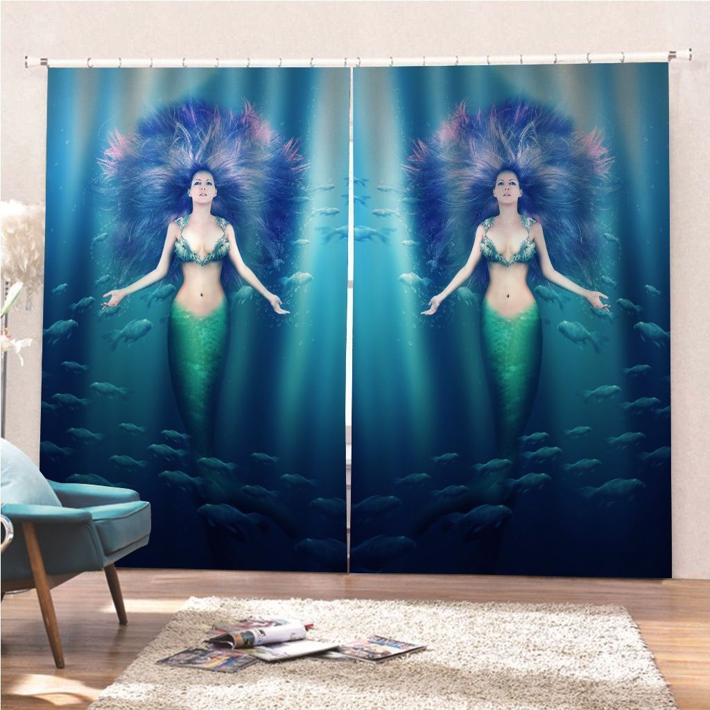 Beautiful Woman Mermaid In The Sea Printed Window Curtain Home Decor