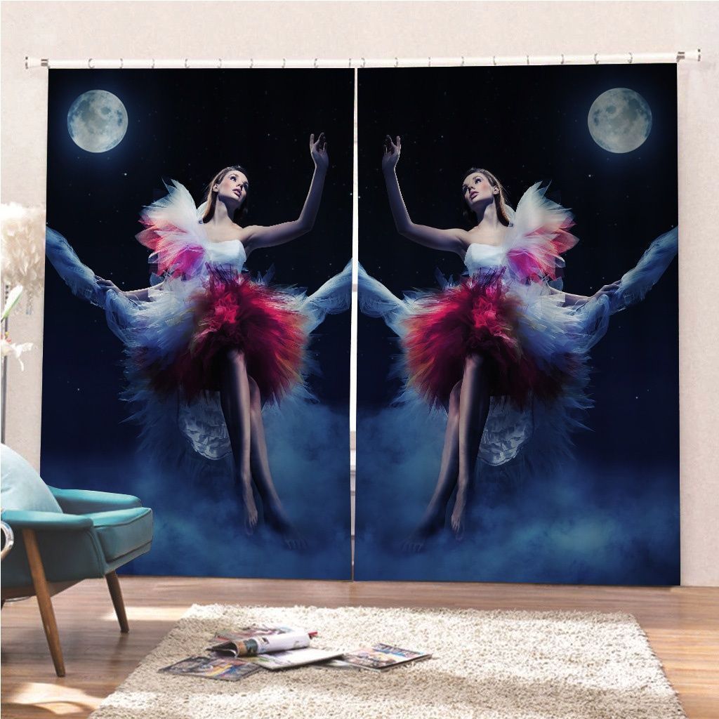 Beauty Brunette And The Moon Printed Window Curtain