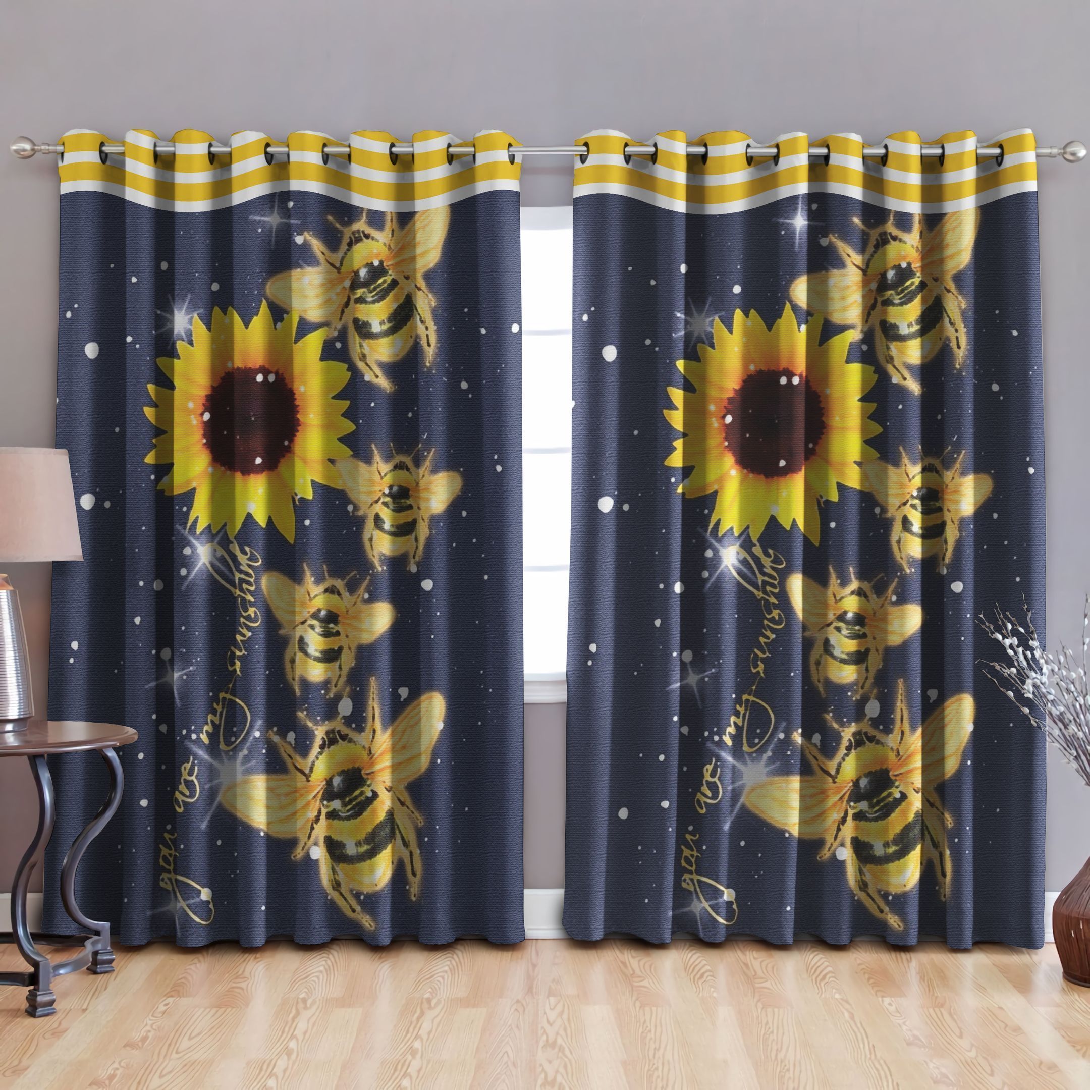 Bee And Sunflower Galaxy Printed Window Curtain Home Decor