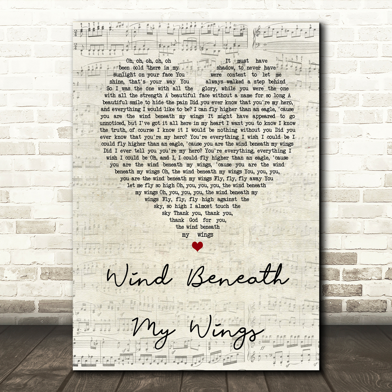 Bette Midler Wind Beneath My Wings Script Heart Song Lyric Print