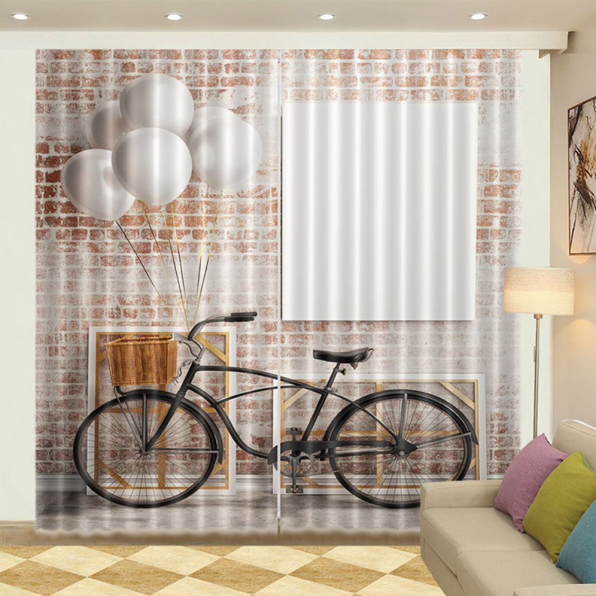 Bike And Balloon Printed Window Curtain Home Decor