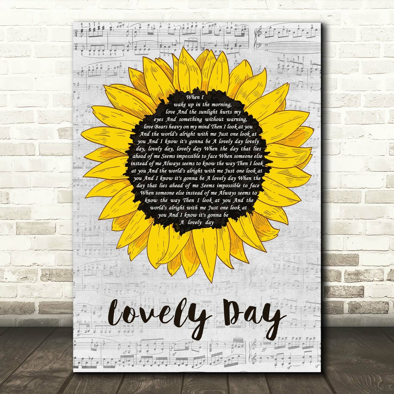 Bill Withers Lovely Day Grey Script Sunflower Song Lyric Print