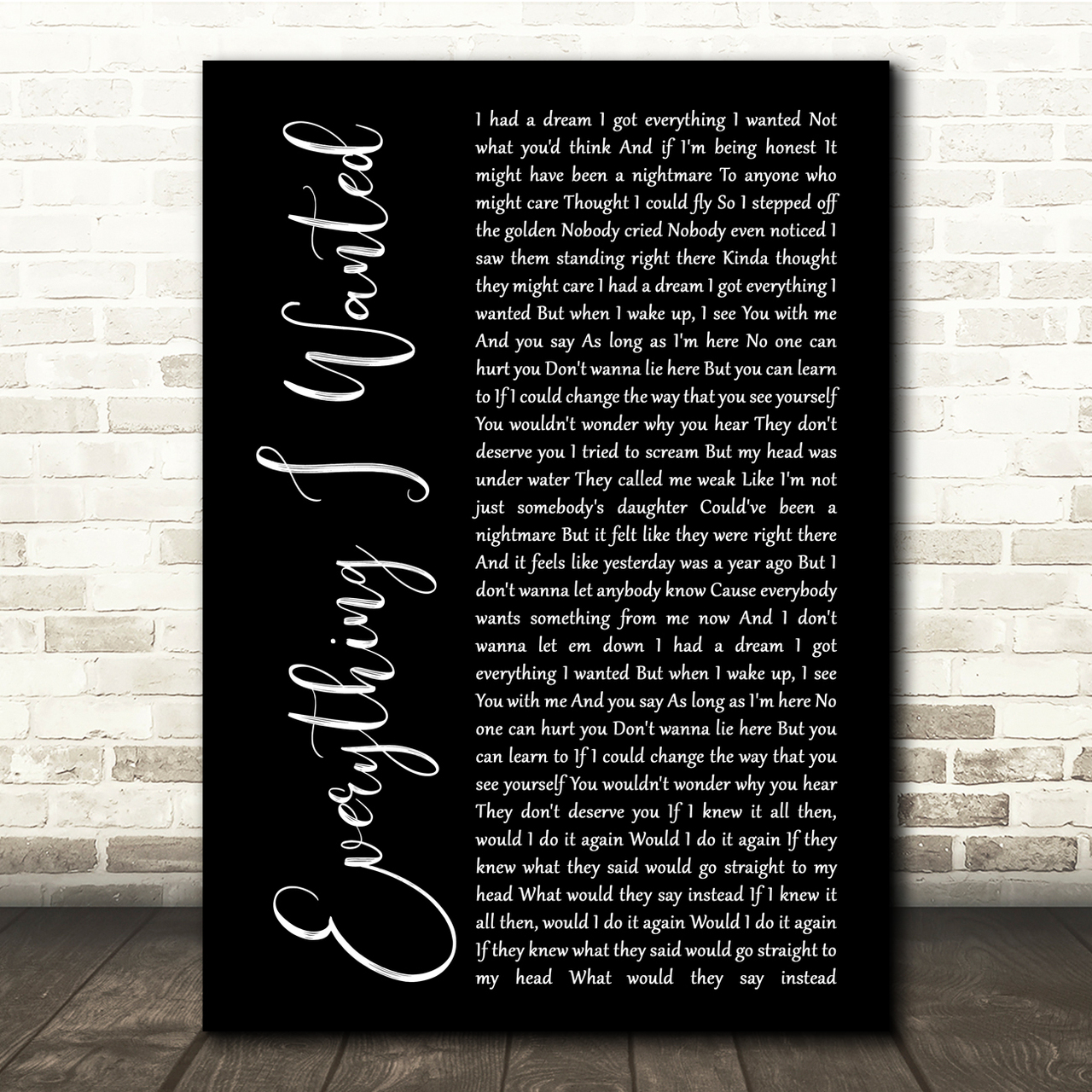 Billie Eilish Everything I Wanted Black Script Song Lyric Quote Music Poster Print