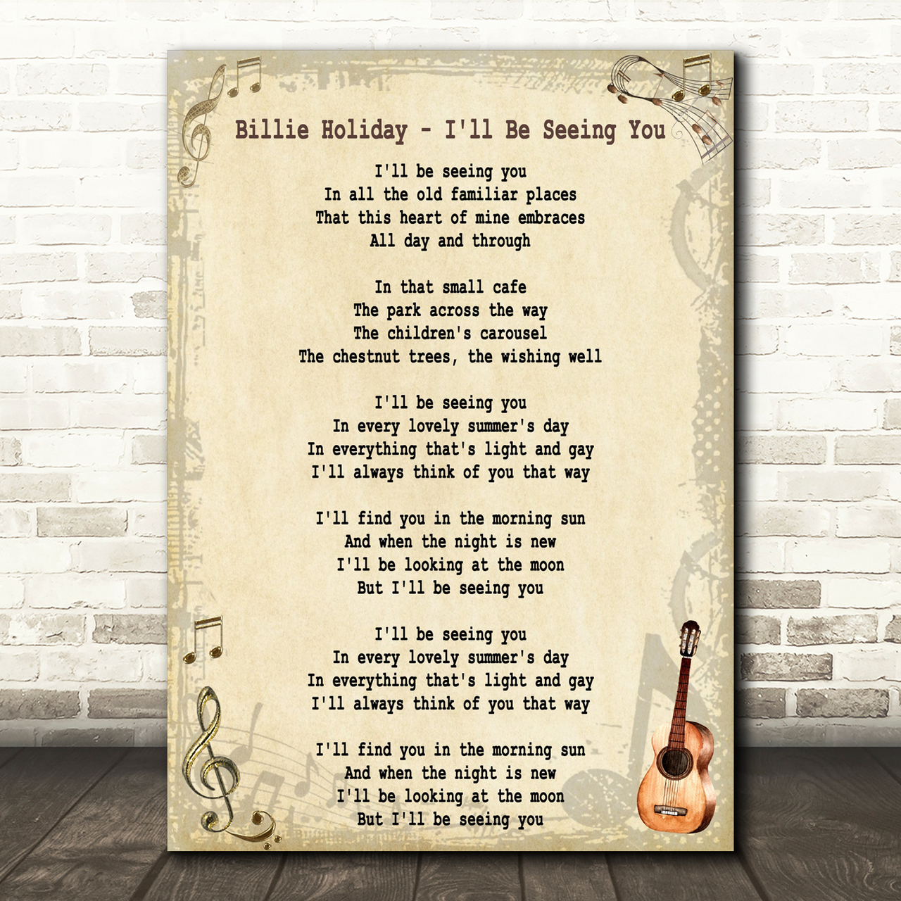 Billie Holiday I'll Be Seeing You Song Lyric Quote Print
