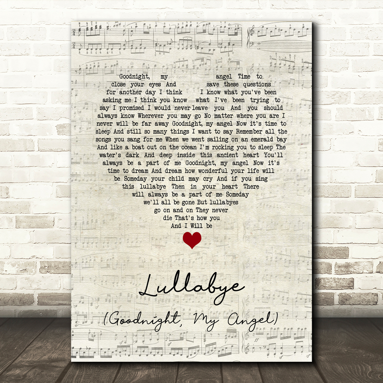 Billy Joel Lullabye (Goodnight, My Angel) Script Heart Song Lyric Quote Music Poster Print