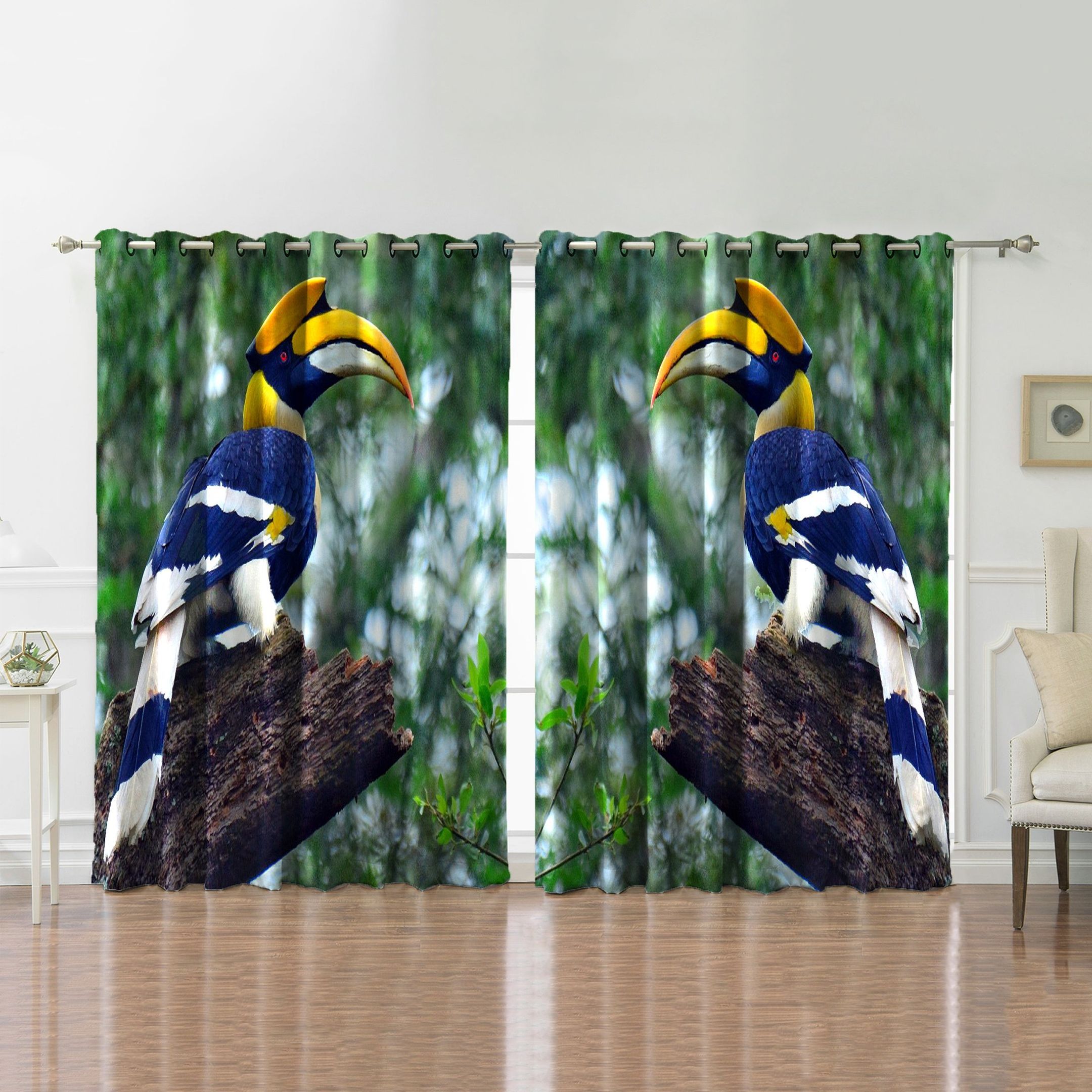 Bird Great Hornbill Wild Life Printed Window Curtain