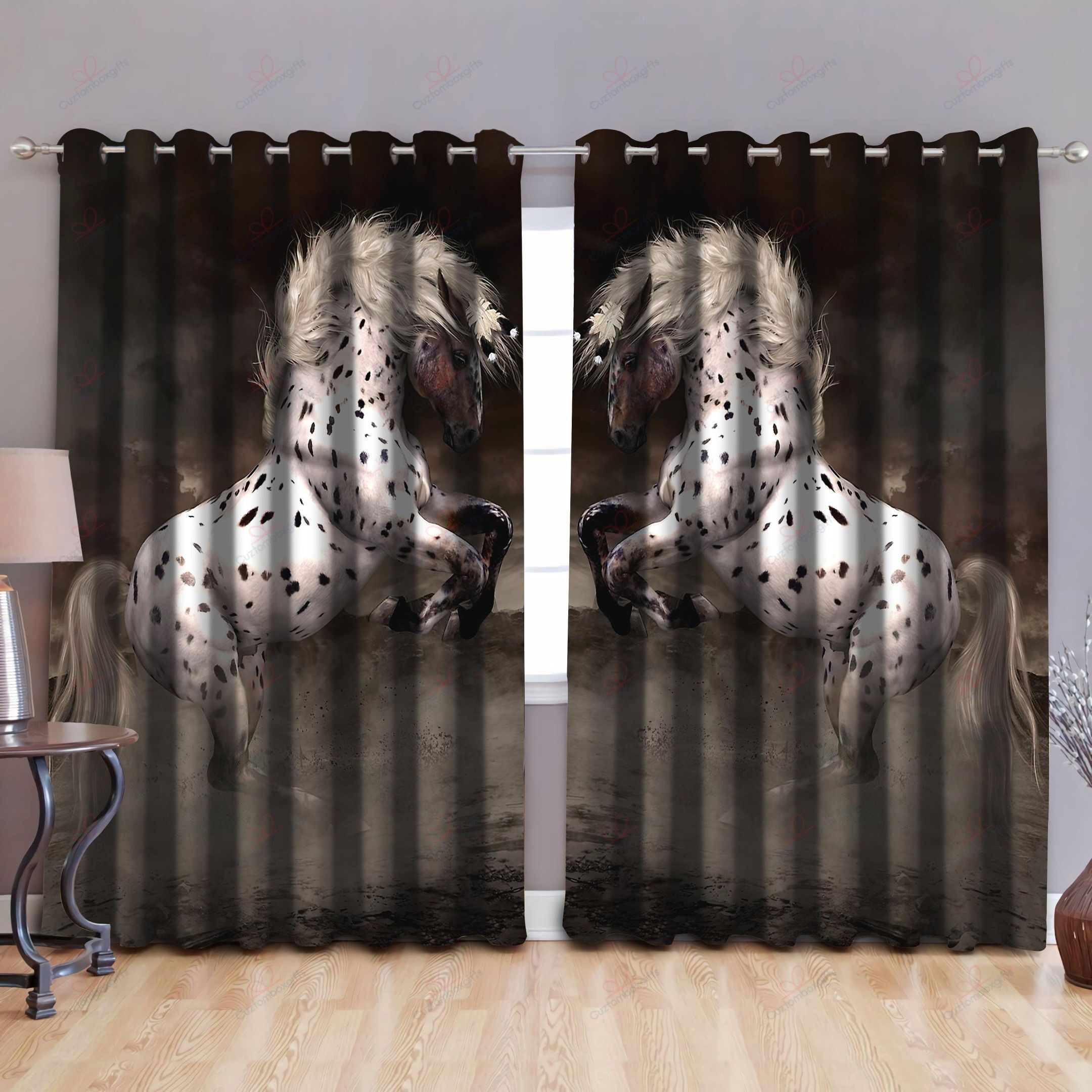 Black And White Dot Horse Art Printed Window Curtain Home Decor