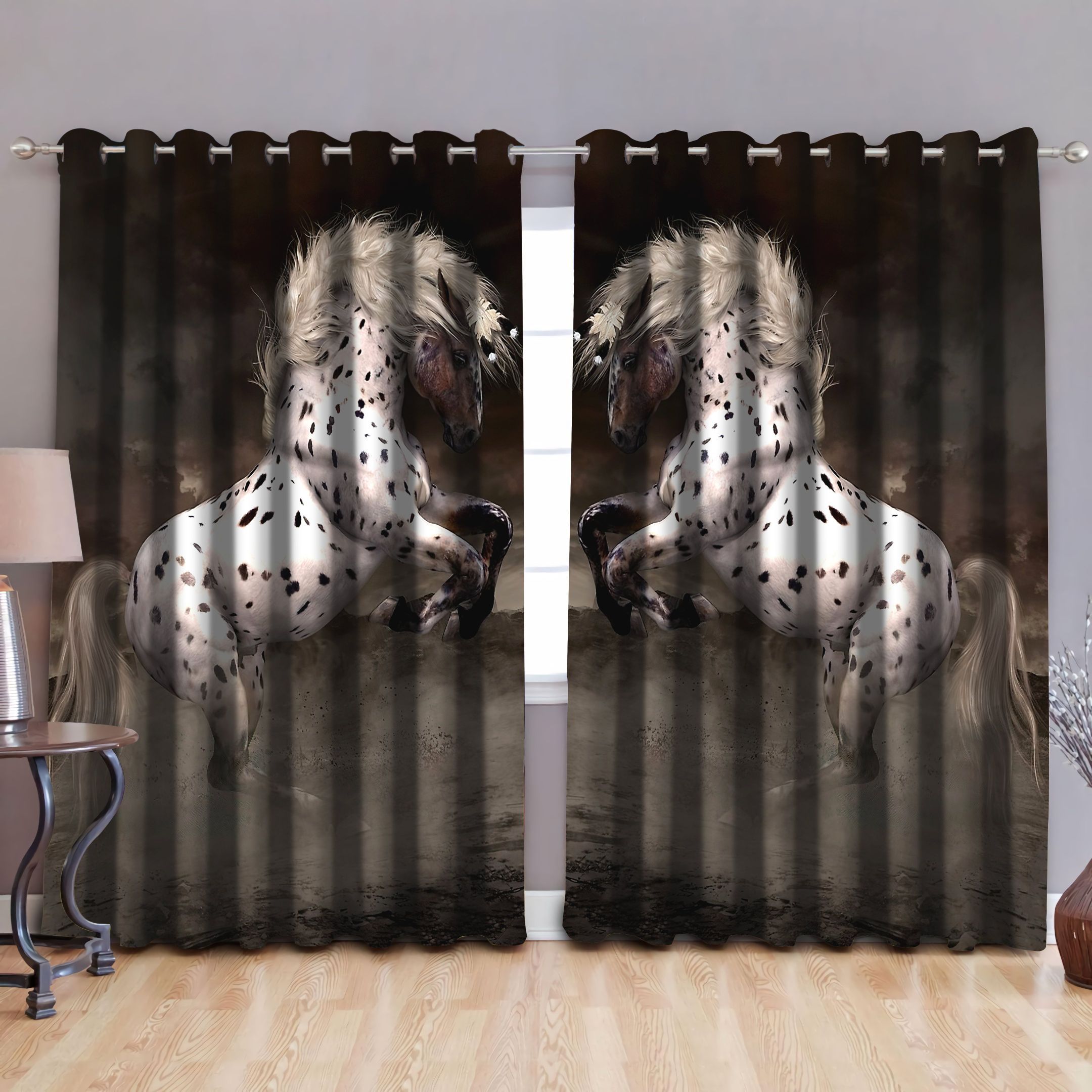 Black And White Horse Art Printed Window Curtain