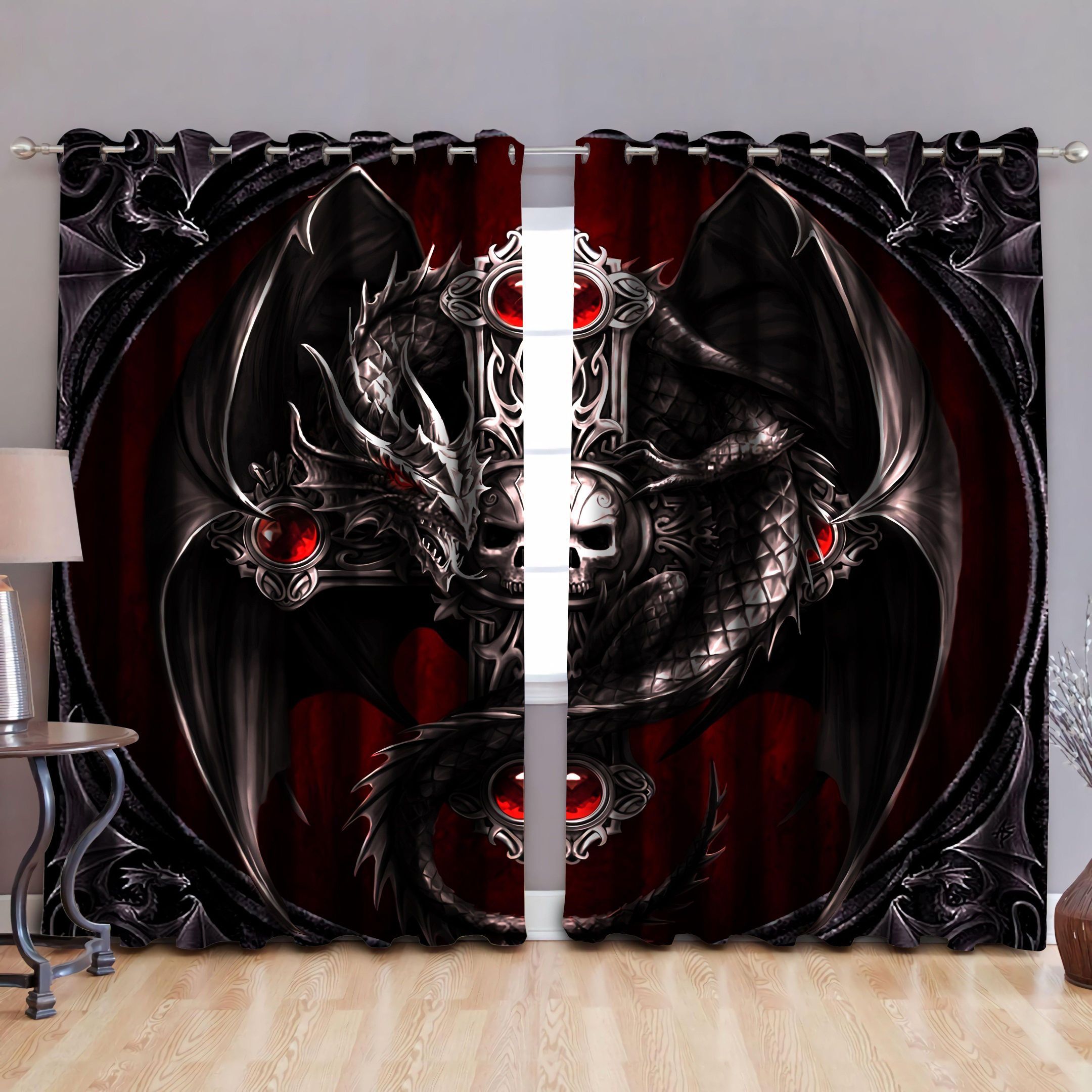 Black Dragon Skull The Weapon Printed Window Curtain - Dragon Blackout Curtains