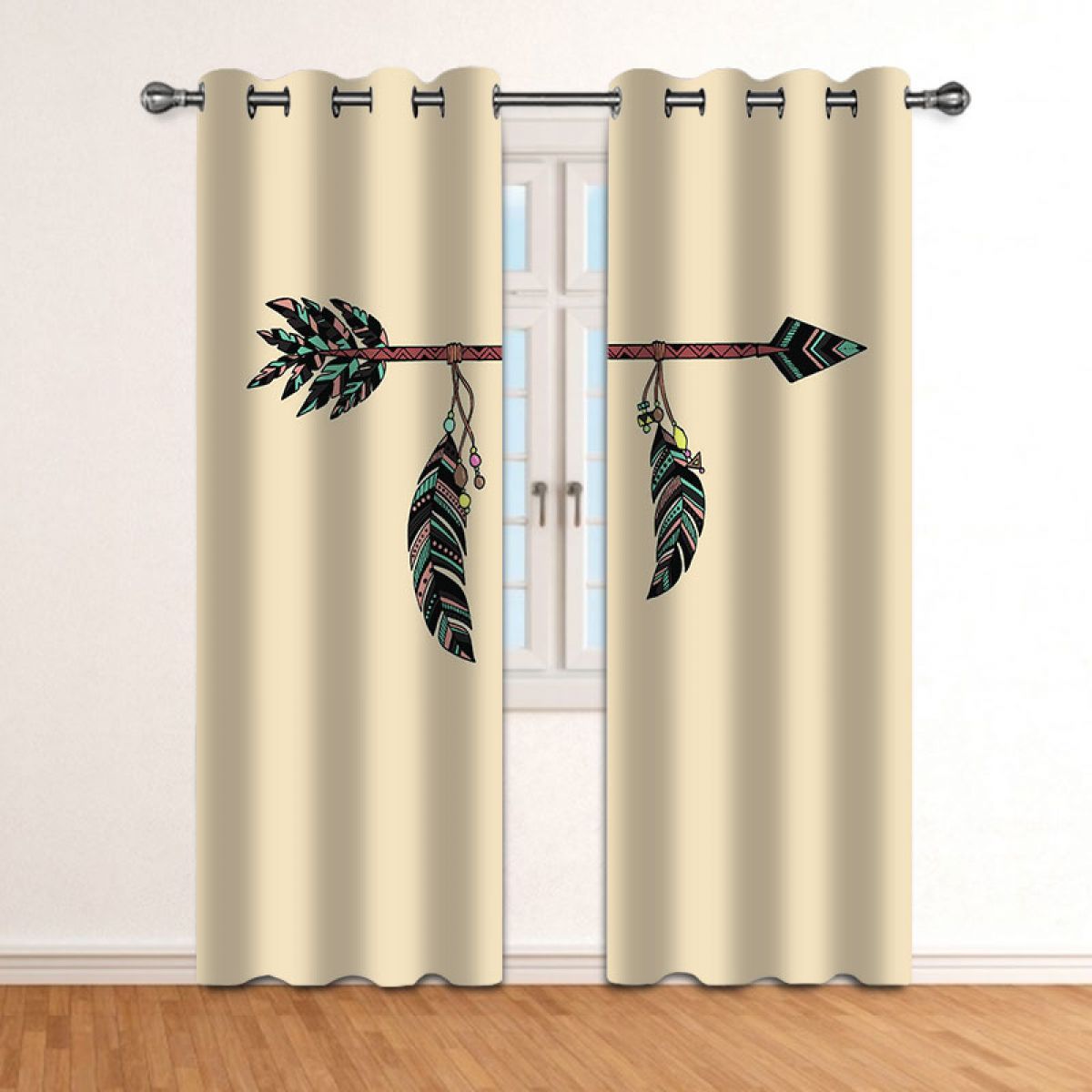 Black Feather Printed Window Curtain Home Decor