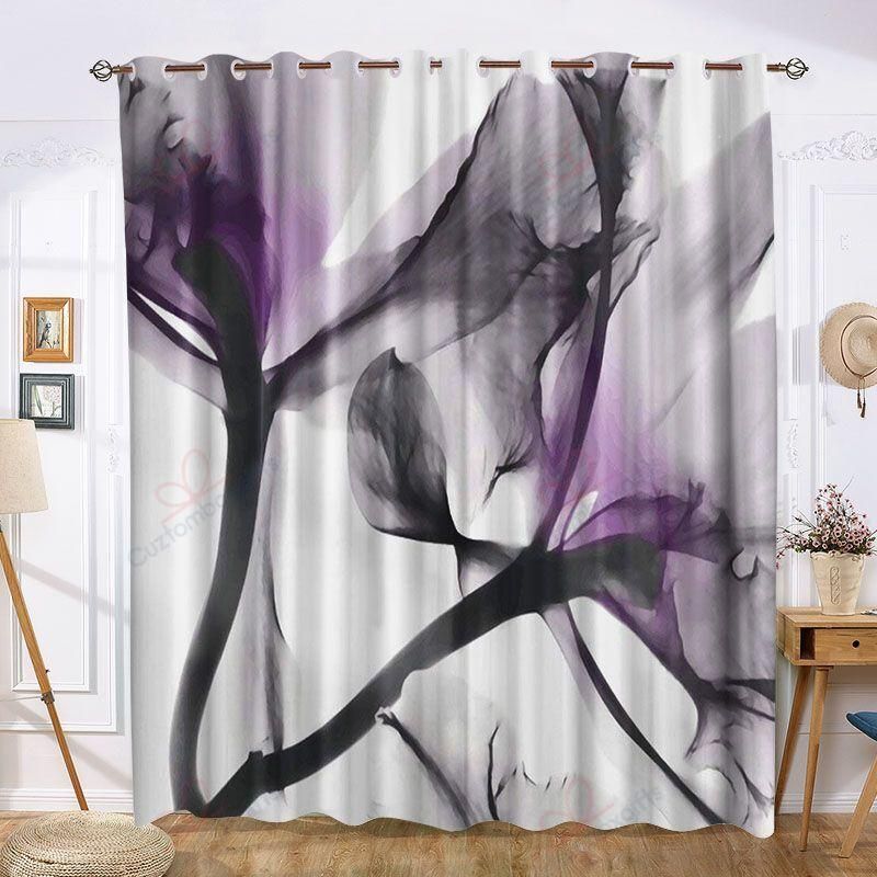 Black Gray Purple Floral Printed Window Curtain Home Decor