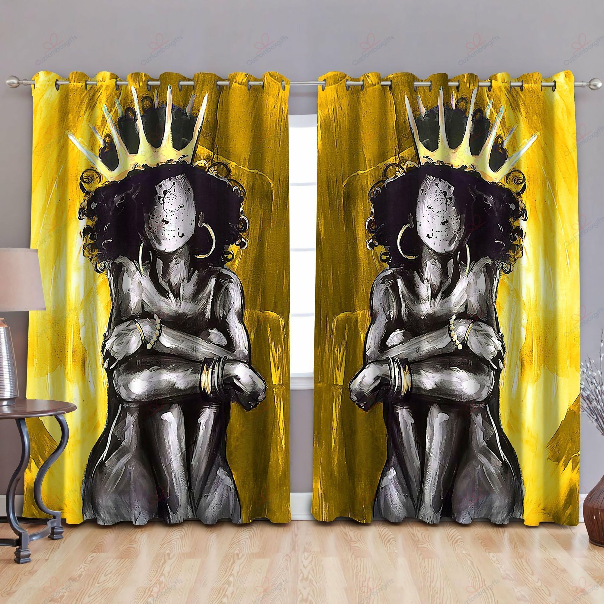 Black Queen And Yellow Background Printed Window Curtain Home Decor