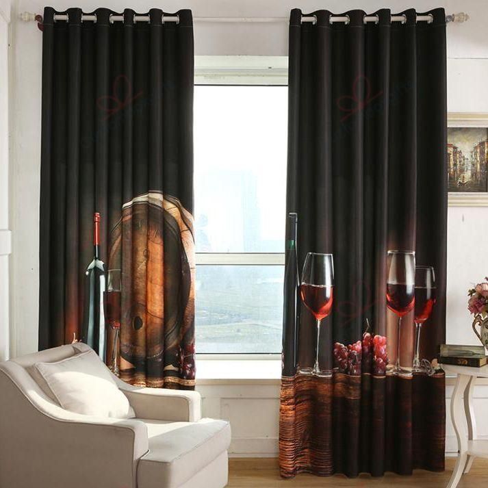 Black Wine Printed Window Curtain Home Decor