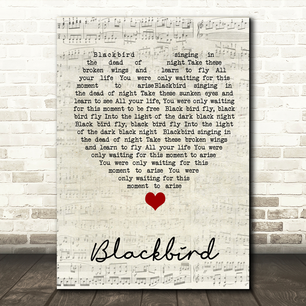 Blackbird The Beatles Script Heart Song Lyric Print