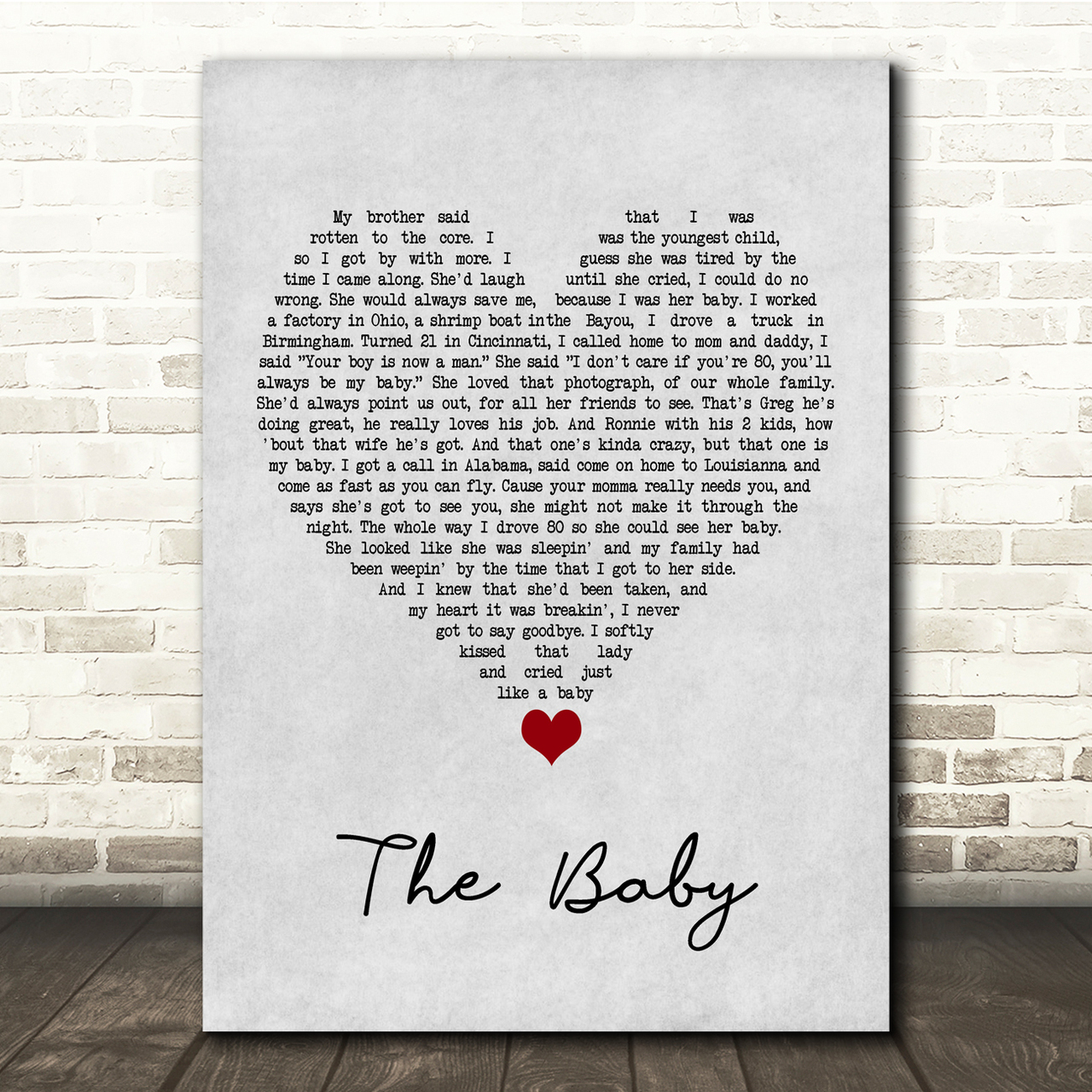 Blake Shelton The Baby Grey Heart Song Lyric Quote Music Poster Print