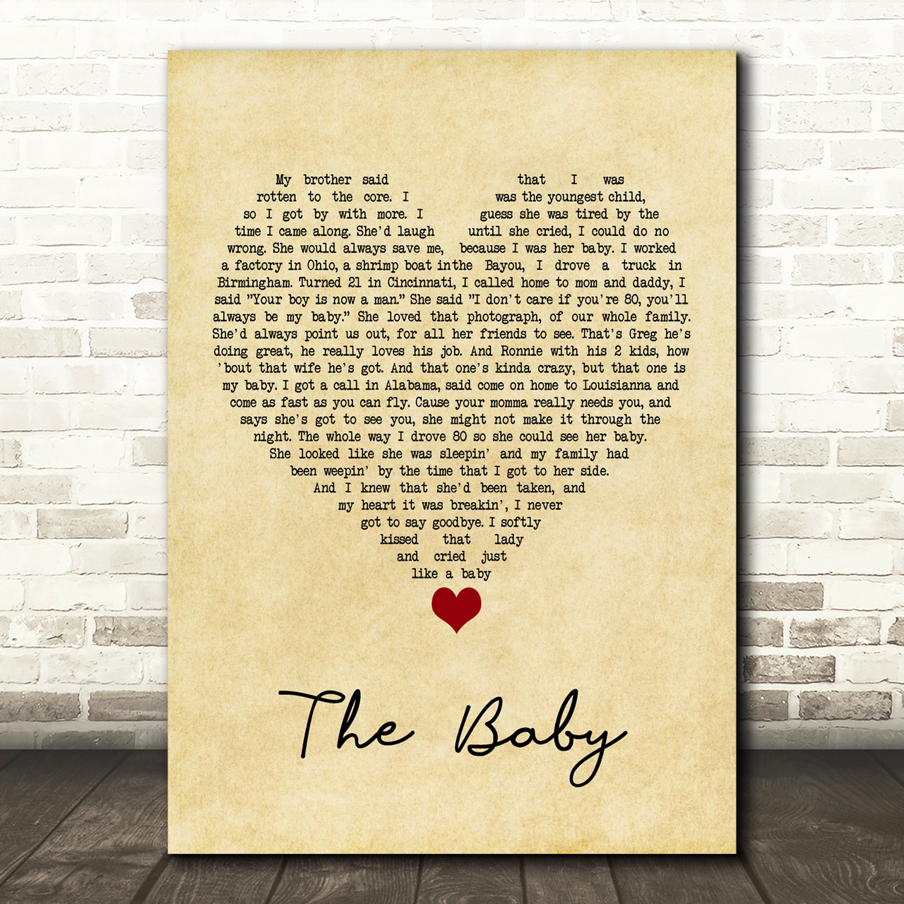 Blake Shelton The Baby Vintage Heart Song Lyric Quote Music Poster Print