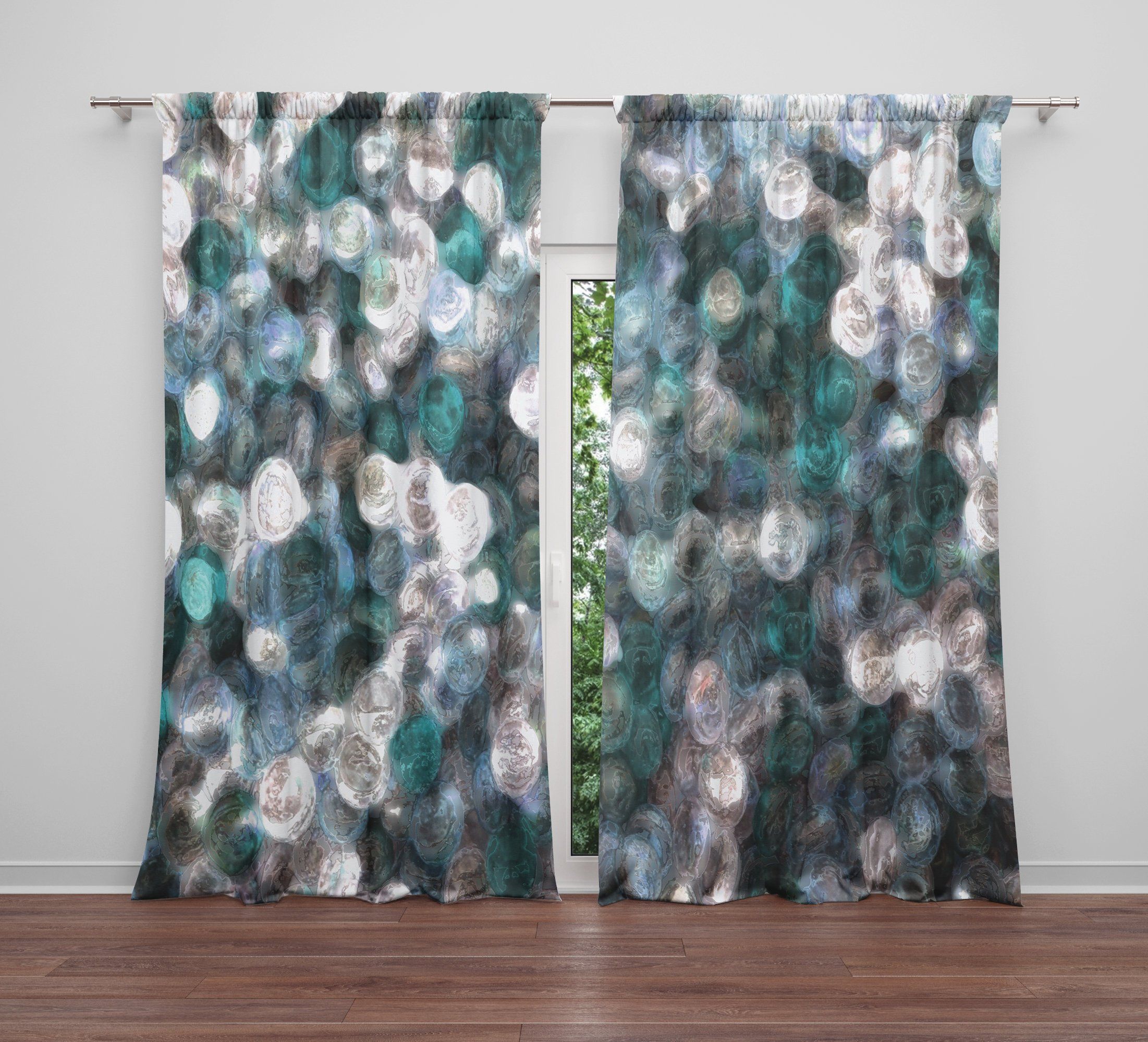 Blue And Teal Abstract Printed Window Curtain