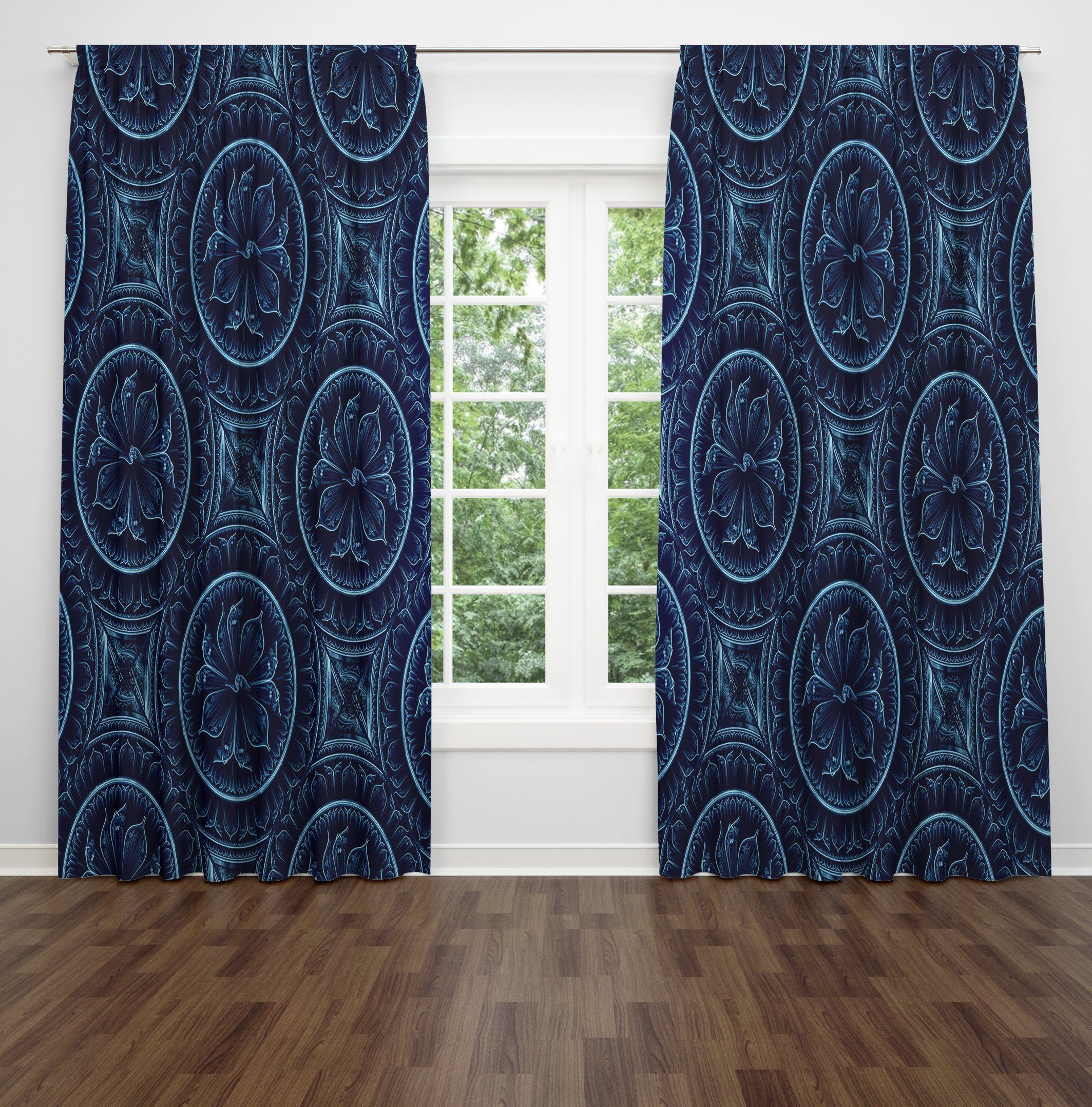 Blue Boho StonewashPrinted Window Curtains Home Decor