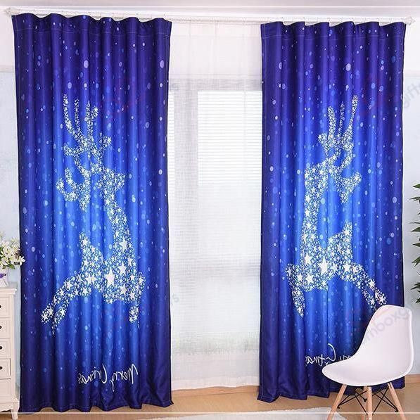 Blue Dreamy Beautiful Elk Printed Window Curtain Home Decor