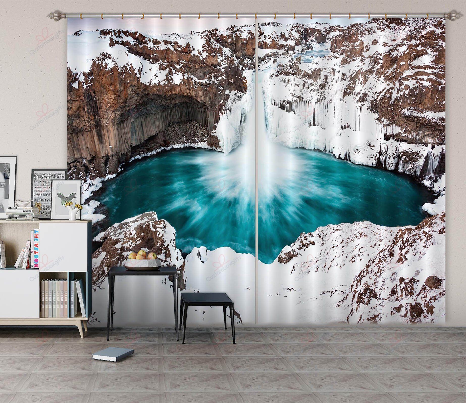 Blue Lake Mountainous Terrain Printed Window Curtain Home Decor