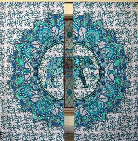 Blue Mandala Bohemian Elephant Printed Window Curtains Home Decor